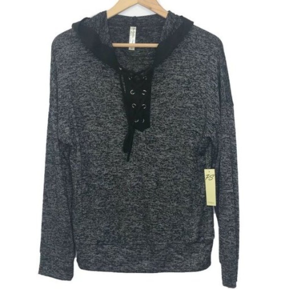 Women's Black and Gray Lace-Up Hoodie